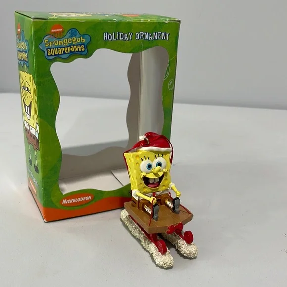 2003 Viacom Sponge Bob In Santa’s Hat on Sled Christmas Ornament 3